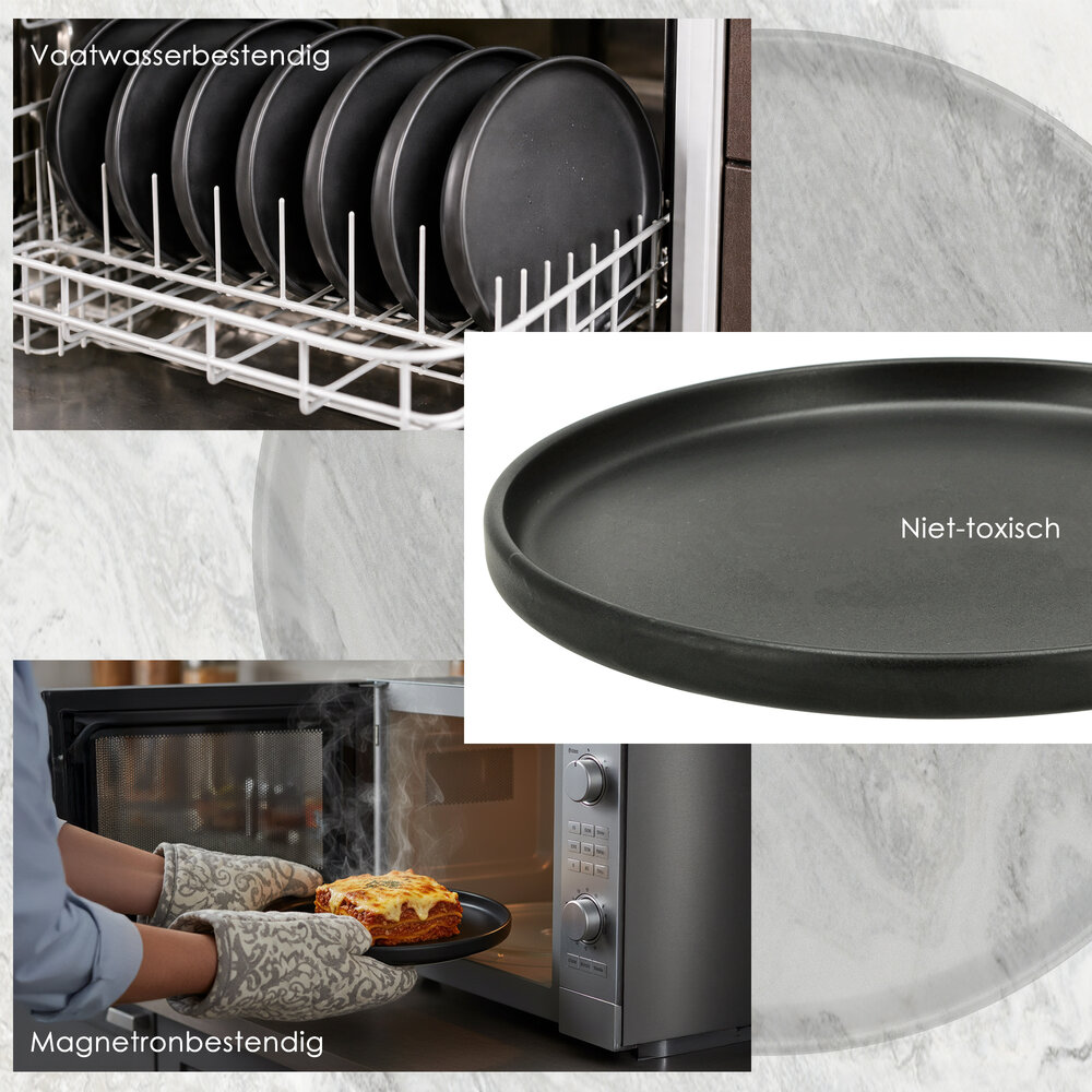 Discountershop Dinner Plate Set – Matte Black Plates 26.3 cm Ceramic – Round Dinner Plates with Raised Edge – Tableware for Hospitality, Restaurants