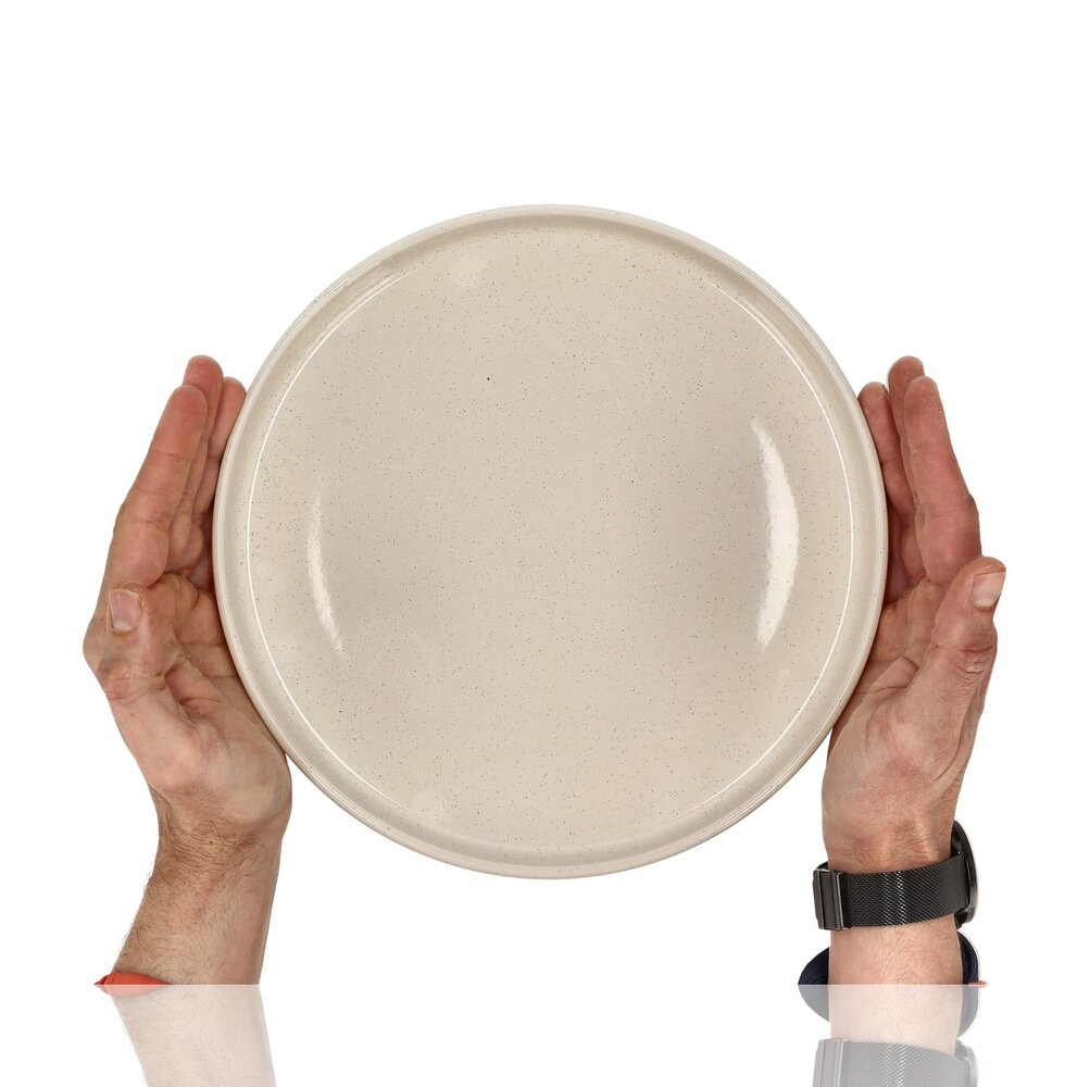 Discountershop Dinner Plate Set – Cream Ceramic Plates 26.3 cm – Glossy Tableware with Raised Edge – For Hospitality, Restaurants and Holidays