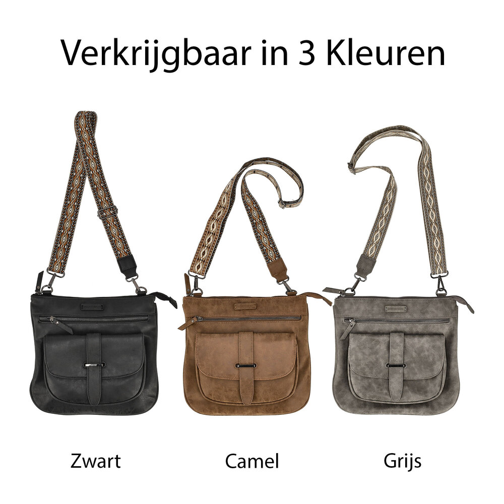 Bicky Bernard  Crossbody Tas Dames – Schoudertas met Brede en Verstelbare Band, Lichtgewicht Platte Tas met 7 Vakken en Verwisselbare Tassenriemen