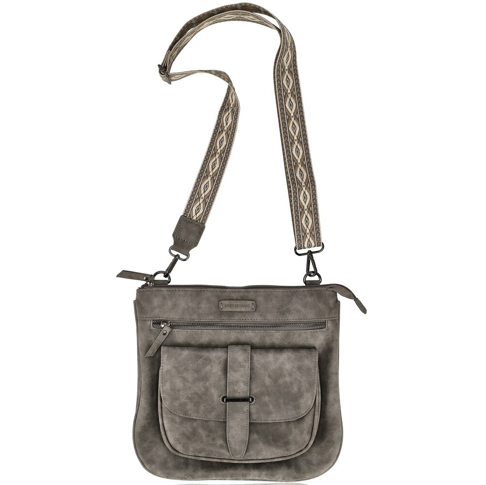 Bicky Bernard  Crossbody Bag Women – Shoulder Bag with Wide Adjustable Strap, Lightweight Flat Bag with 7 Pockets and Interchangeable Straps