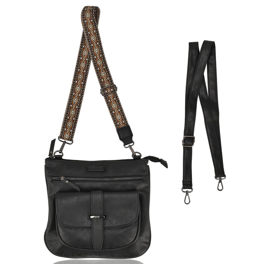 Bicky Bernard  Crossbody Tas Dames – Schoudertas met Brede en Verstelbare Band, Lichtgewicht Platte Tas met 7 Vakken en Verwisselbare Tassenriemen