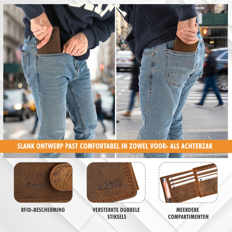 4 East Leather Billfold Wallet Men RFID – Card Holder with Coin Pocket, Anti-Skim Wallet for Cards, Cash and Coins