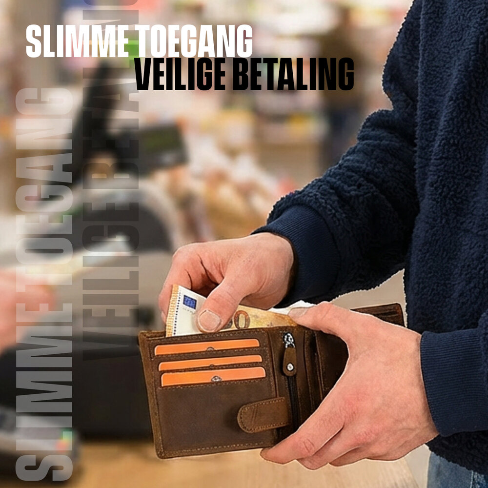 4 East Billfold Portemonnee Heren Leer RFID – Pasjeshouder met Muntvak, Anti-Skim Portemonnee voor Pasjes, Briefgeld en Muntgeld