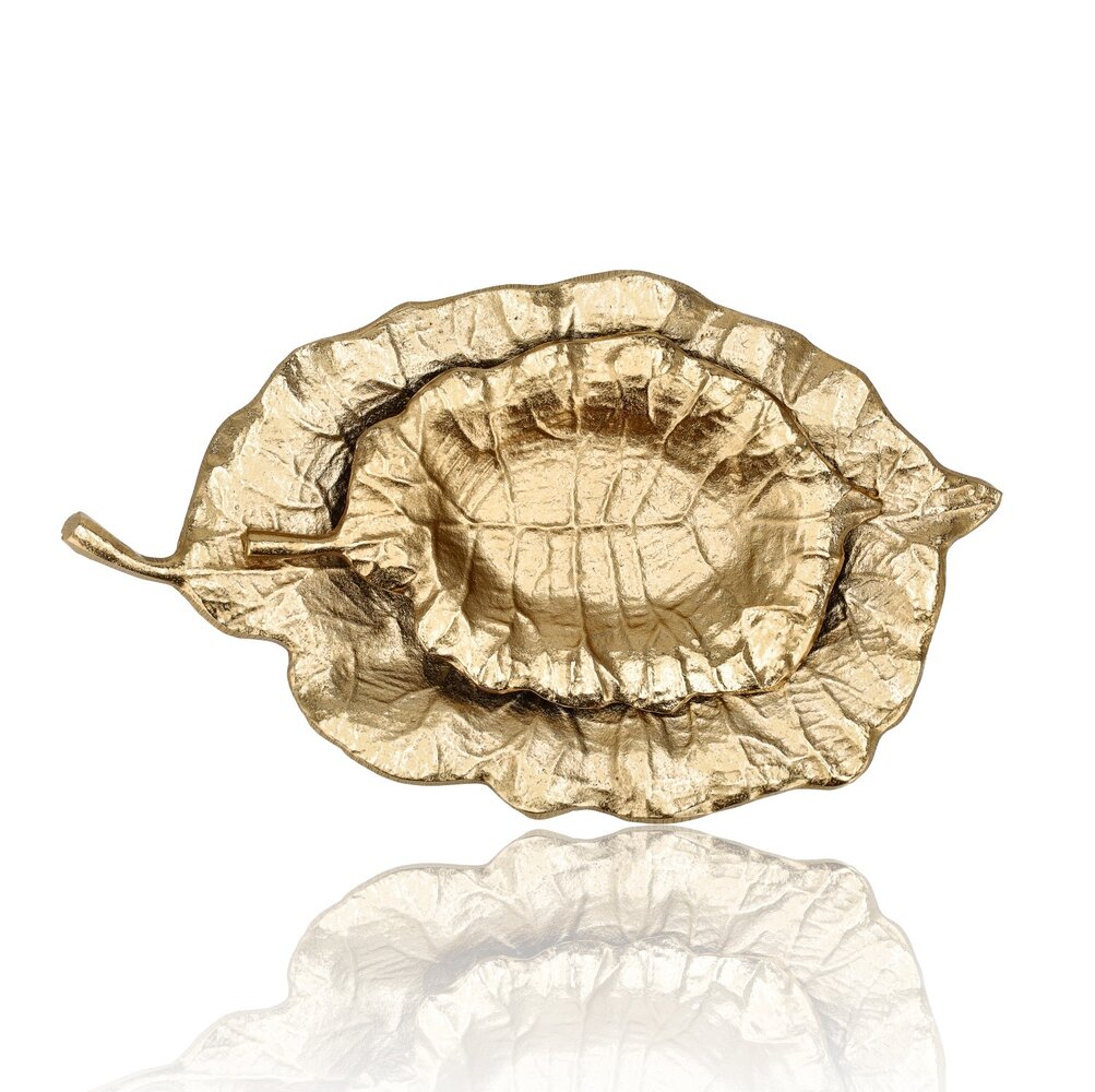 Discountershop Fruitschaal Gouden Bladvorm – Decoratie Dienblad, Kaarsenplateau en Sieradenschaal voor Tafeldecoratie & Woonaccessoires
