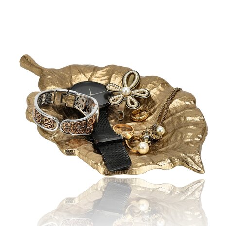 Discountershop Gold Leaf Fruit Bowl – Decorative Tray, Candle Holder Plate & Jewelry Dish for Table Decor & Home Accessories