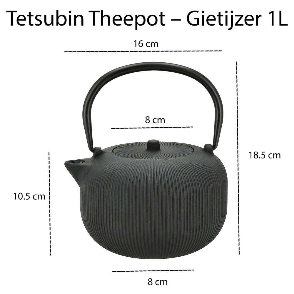 Discountershop Gietijzeren Theepot 1L met RVS Filter – Japanse Tetsubin Theepot voor Losse Thee