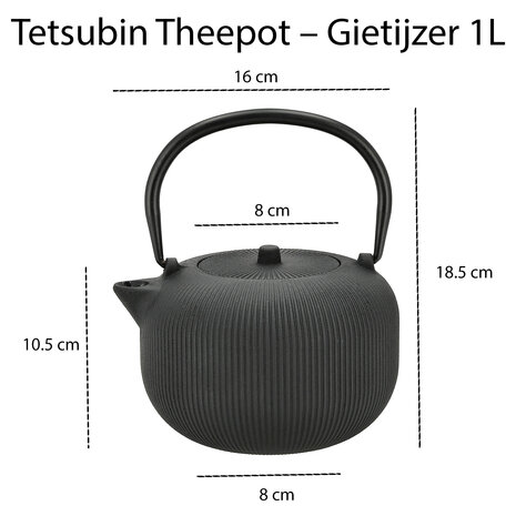 Discountershop Gietijzeren Theepot 1L met RVS Filter – Japanse Tetsubin Theepot voor Losse Thee