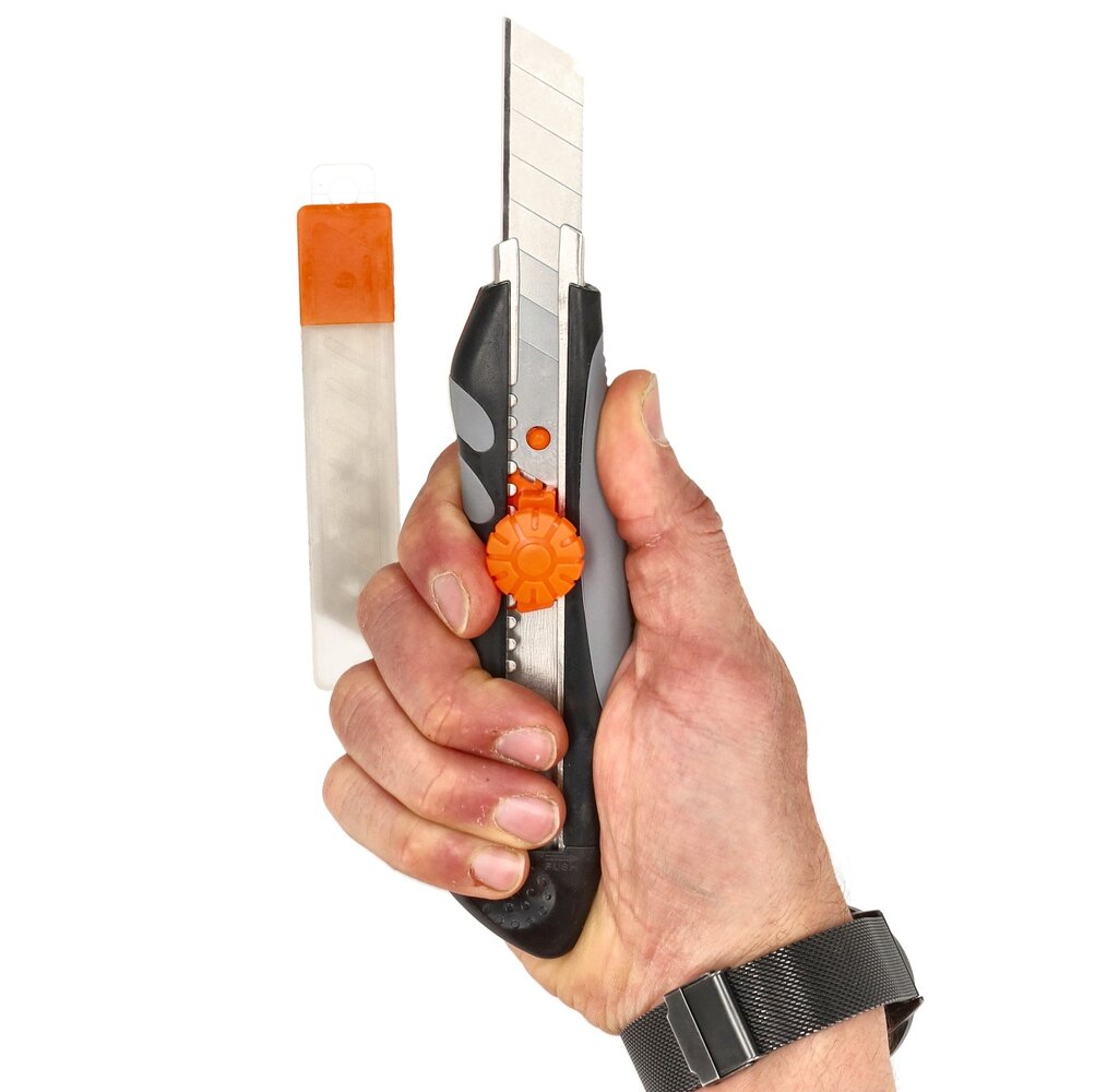 Discountershop 18mm Snap-Off Utility Knife Set (2 pcs) with 20 Spare Blades – Safety Lock Box Cutter for Moving, Warehouse & Carton Cutting