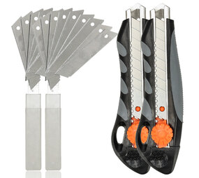Discountershop Afbreekmes 18mm Set 2 Stuks met 20 Reservebladen – Snijmes met Veiligheidsslot voor Verhuizing, Magazijn en Dozen Openen