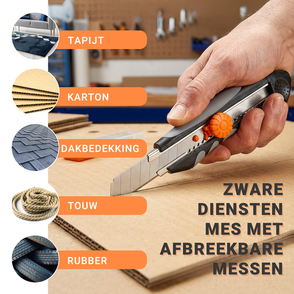 Discountershop Afbreekmes 18mm Set 2 Stuks met 20 Reservebladen – Snijmes met Veiligheidsslot voor Verhuizing, Magazijn en Dozen Openen