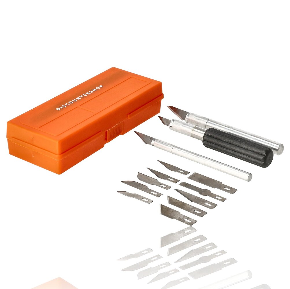 Discountershop Hobbymes Set 16-delig – Precisie Scalpelmessen met 3 Handgrepen en 13 Verwisselbare Mesjes voor Modelbouw en Hobby