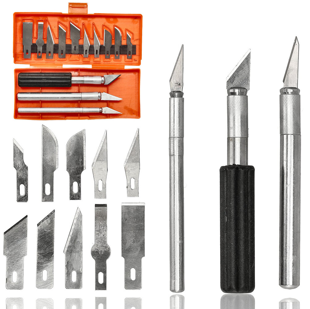 Discountershop Hobbymes Set 16-delig – Precisie Scalpelmessen met 3 Handgrepen en 13 Verwisselbare Mesjes voor Modelbouw en Hobby