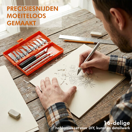 Discountershop Hobbymes Set 16-delig – Precisie Scalpelmessen met 3 Handgrepen en 13 Verwisselbare Mesjes voor Modelbouw en Hobby