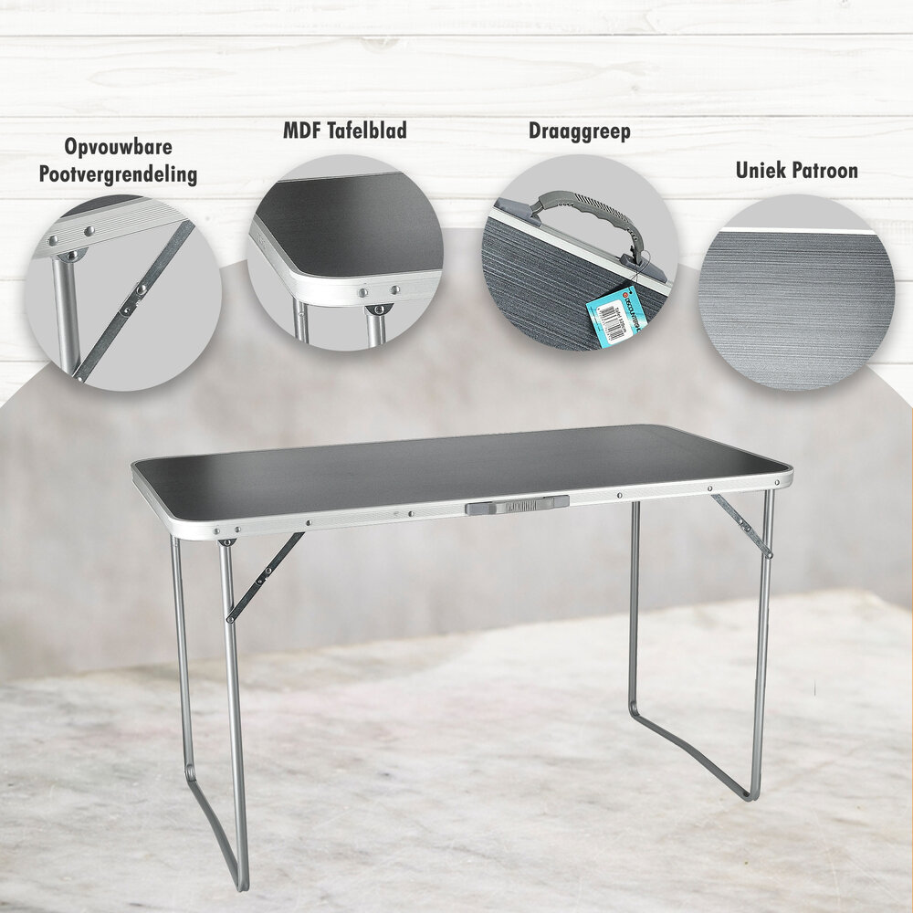 Discountershop Klaptafel 120x60 cm – Opvouwbare Campingtafel voor Buiten – Inklapbare Tuintafel met Handvat voor 3-4 Personen