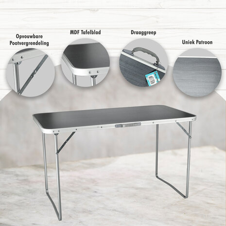 Discountershop Folding Table 120x60 cm – Portable Camping Table for Outdoor Use – Foldable Garden Table with Handle for 3-4 People