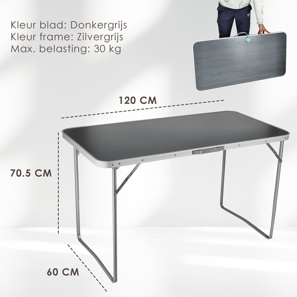 Discountershop Klaptafel 120x60 cm – Opvouwbare Campingtafel voor Buiten – Inklapbare Tuintafel met Handvat voor 3-4 Personen