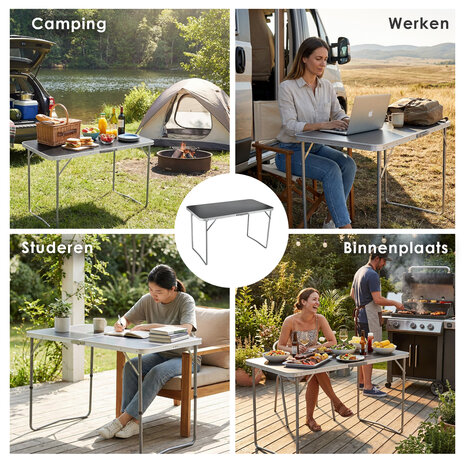 Discountershop Klaptafel 120x60 cm – Opvouwbare Campingtafel voor Buiten – Inklapbare Tuintafel met Handvat voor 3-4 Personen