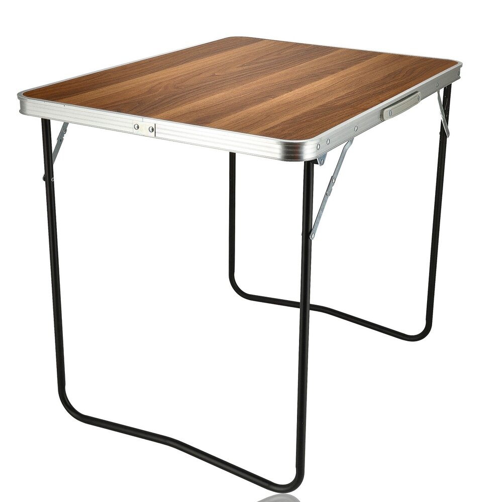 Discountershop Klaptafel 80x60 cm – Inklapbare Campingtafel met Houtlook – Opvouwbare Tuintafel met Handvat voor 1-2 Personen