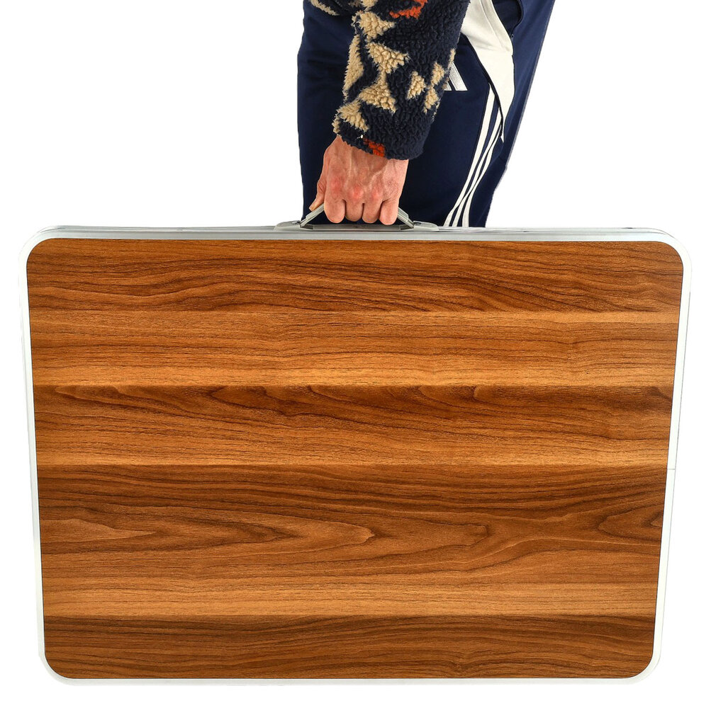 Discountershop Klaptafel 80x60 cm – Inklapbare Campingtafel met Houtlook – Opvouwbare Tuintafel met Handvat voor 1-2 Personen