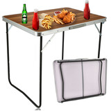 Discountershop Klaptafel 80x60 cm – Inklapbare Campingtafel met Houtlook – Opvouwbare Tuintafel met Handvat voor 1-2 Personen