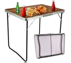 Discountershop Klaptafel 80x60 cm – Inklapbare Campingtafel met Houtlook – Opvouwbare Tuintafel met Handvat voor 1-2 Personen