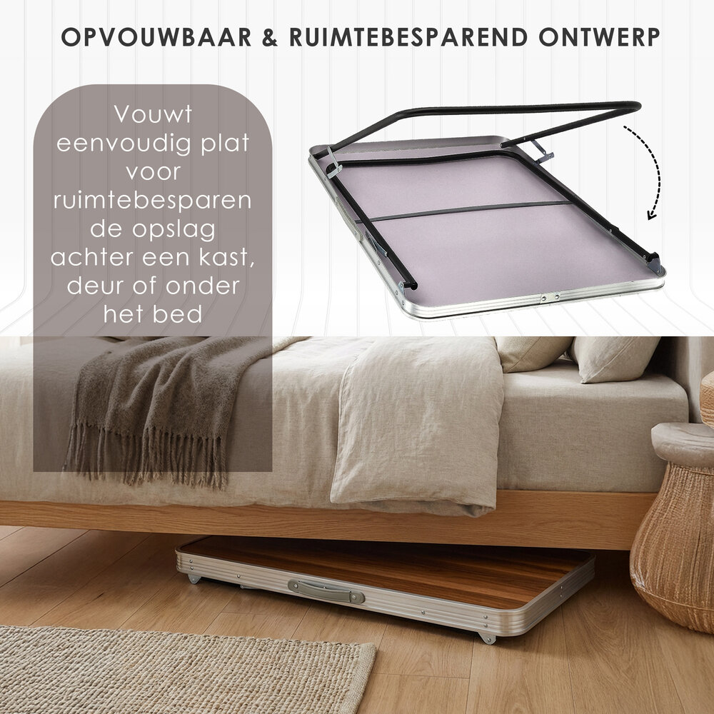 Discountershop Klaptafel 80x60 cm – Inklapbare Campingtafel met Houtlook – Opvouwbare Tuintafel met Handvat voor 1-2 Personen