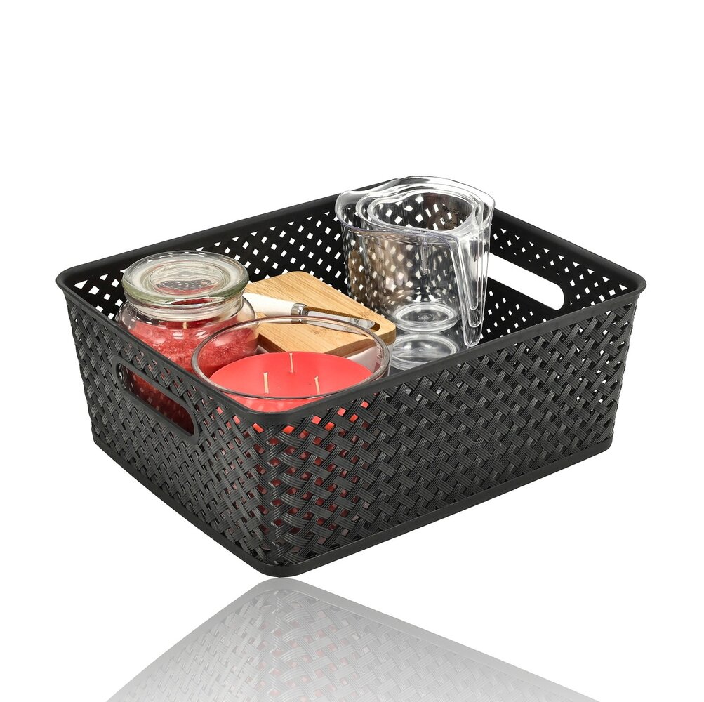 Discountershop Black Storage Basket – ±12L Plastic Storage Bins with Handles – Multi-Purpose Storage Organizer for Home Storage Discountershop Black Storage Basket – ±12L Plastic Storage Bins with Handles – Multi-Purpose Storage Organizer for Home Storage