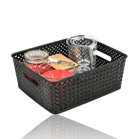 Discountershop Black Storage Basket – ±12L Plastic Storage Bins with Handles – Multi-Purpose Storage Organizer for Home Storage Discountershop Black Storage Basket – ±12L Plastic Storage Bins with Handles – Multi-Purpose Storage Organizer for Home Storage