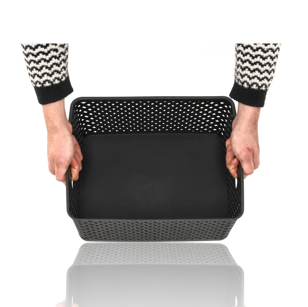 Discountershop Opbergmand Zwart – ±12 Liter Kunststof Opbergmanden met Handgrepen – Multifunctionele Opbergmand Voor Opslag