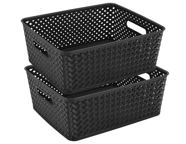 Discountershop Opbergmand Zwart – ±12 Liter Kunststof Opbergmanden met Handgrepen – Multifunctionele Opbergmand Voor Opslag