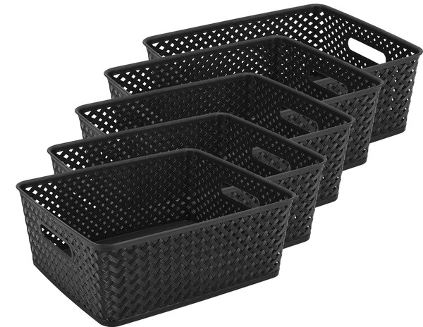 Discountershop Opbergmand Zwart – ±12 Liter Kunststof Opbergmanden met Handgrepen – Multifunctionele Opbergmand Voor Opslag