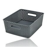 Discountershop Grey Storage Basket – ±12L Plastic Storage Baskets – Wicker-Style Baskets with Handles – Multi-Purpose Closet Organizer for Storage