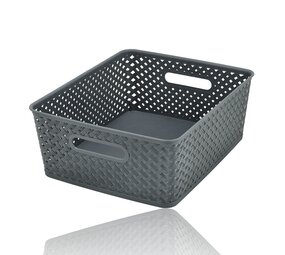 Discountershop Grey Storage Basket – ±12L Plastic Storage Baskets – Wicker-Style Baskets with Handles – Multi-Purpose Closet Organizer for Storage
