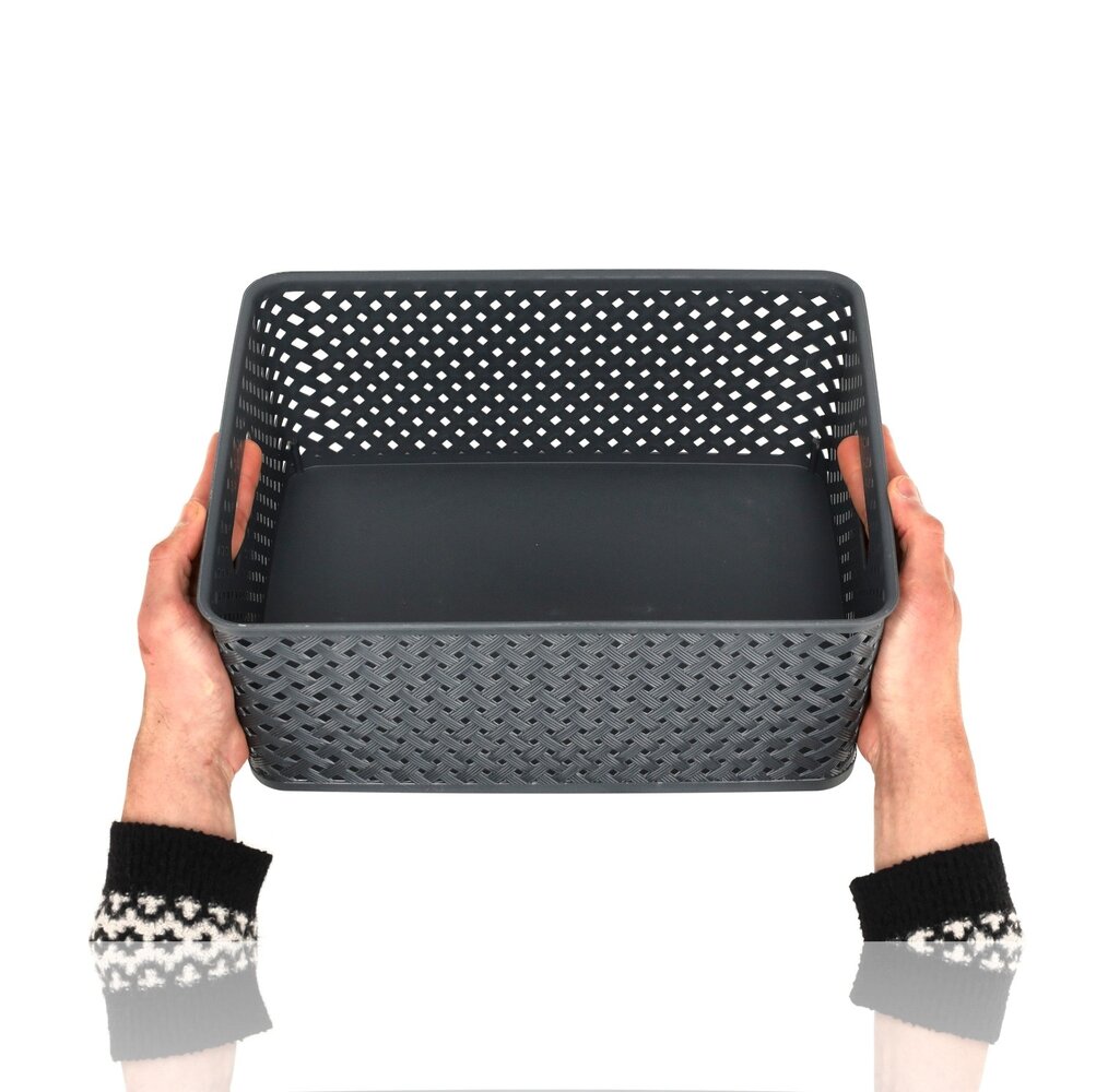 Discountershop Opbergmand Grijs – ±12 Liter Kunststof Opbergmanden - Mandjes Riet met Handgrepen – Multifunctionele Kast Organizer Voor Opslag