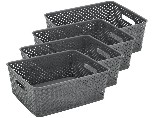 Discountershop Grey Storage Basket – ±12L Plastic Storage Baskets – Wicker-Style Baskets with Handles – Multi-Purpose Closet Organizer for Storage