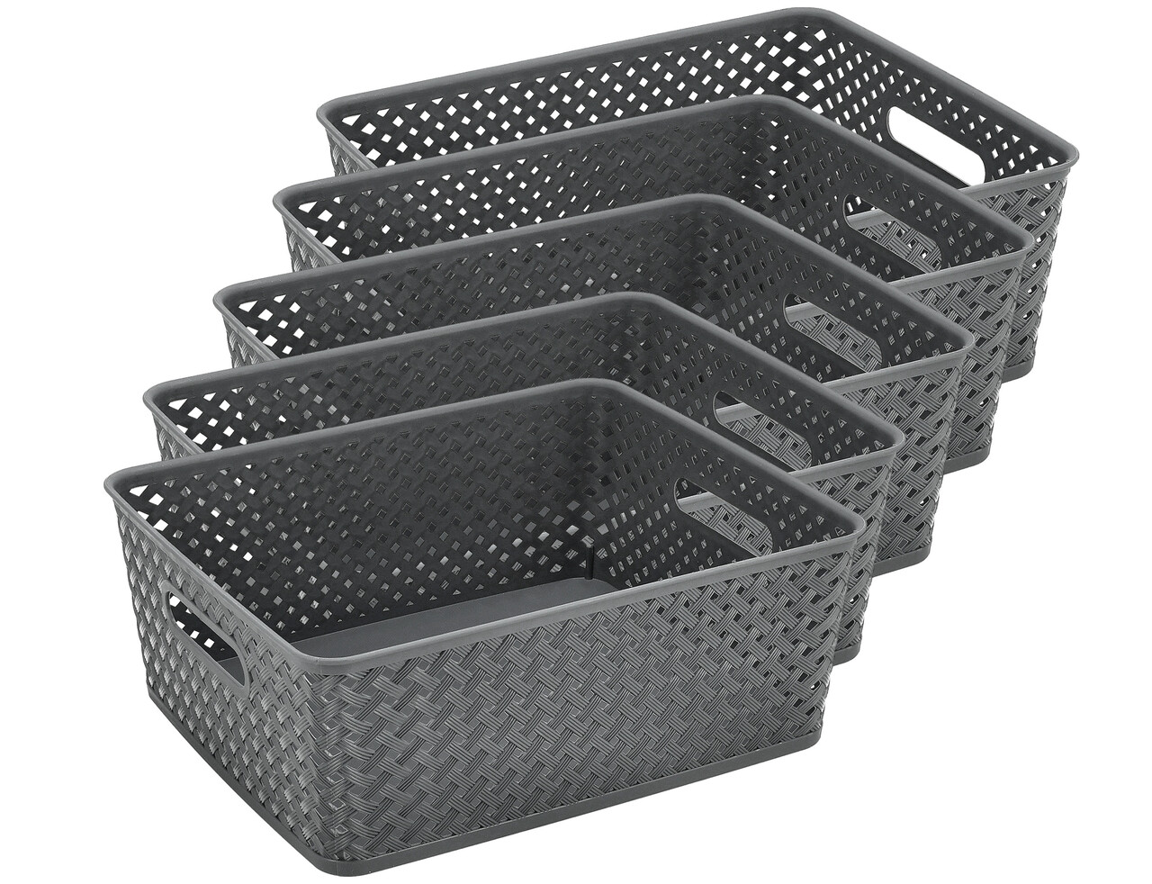 Discountershop Opbergmand Grijs – ±12 Liter Kunststof Opbergmanden - Mandjes Riet met Handgrepen – Multifunctionele Kast Organizer Voor Opslag