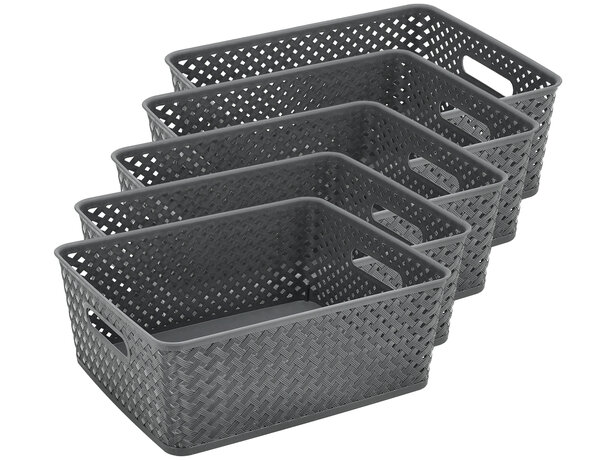 Discountershop Opbergmand Grijs – ±12 Liter Kunststof Opbergmanden - Mandjes Riet met Handgrepen – Multifunctionele Kast Organizer Voor Opslag
