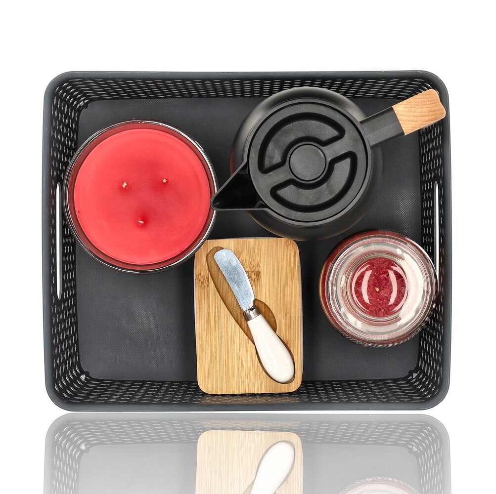 Discountershop Opbergmand Grijs – ±12 Liter Kunststof Opbergmanden - Mandjes Riet met Handgrepen – Multifunctionele Kast Organizer Voor Opslag