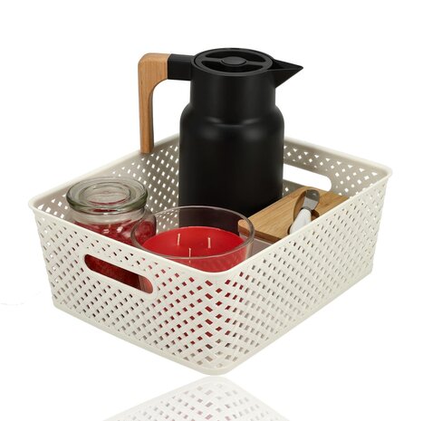 Discountershop Opbergmand Wit – ±12 Liter Kunststof Opbergmanden met Handgrepen – Multifunctionele Opbergdoos voor Opslag