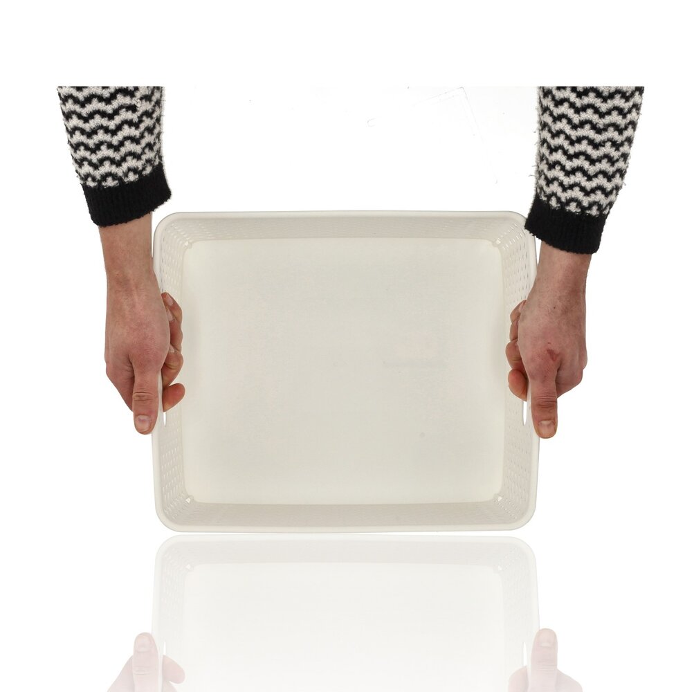 Discountershop White Storage Basket – ±12L Plastic Storage Baskets with Handles – Multi-Purpose Storage Box for Storage