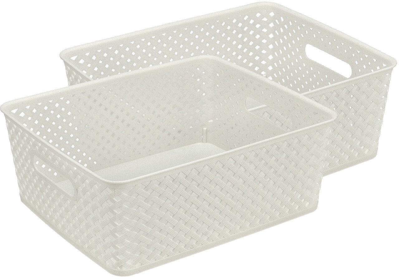 Discountershop White Storage Basket – ±12L Plastic Storage Baskets with Handles – Multi-Purpose Storage Box for Storage
