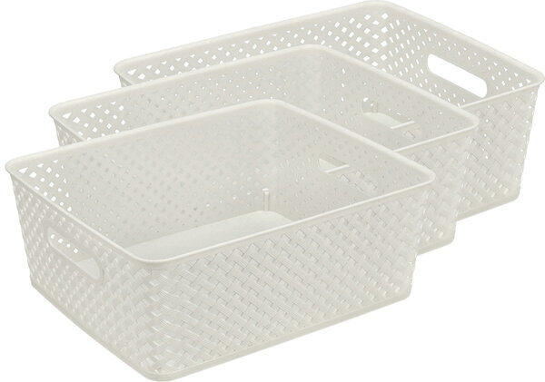Discountershop White Storage Basket – ±12L Plastic Storage Baskets with Handles – Multi-Purpose Storage Box for Storage
