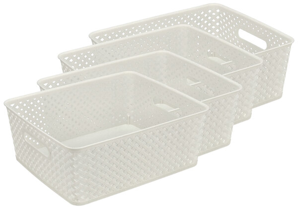 Discountershop White Storage Basket – ±12L Plastic Storage Baskets with Handles – Multi-Purpose Storage Box for Storage