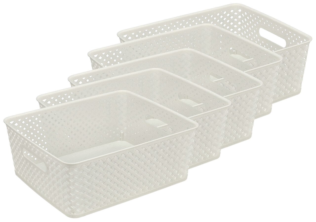 Discountershop White Storage Basket – ±12L Plastic Storage Baskets with Handles – Multi-Purpose Storage Box for Storage
