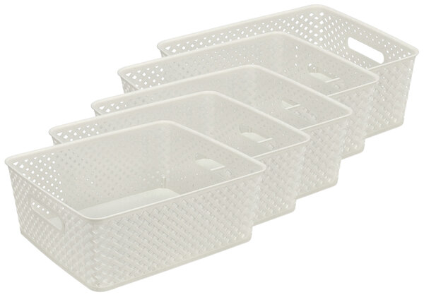 Discountershop White Storage Basket – ±12L Plastic Storage Baskets with Handles – Multi-Purpose Storage Box for Storage