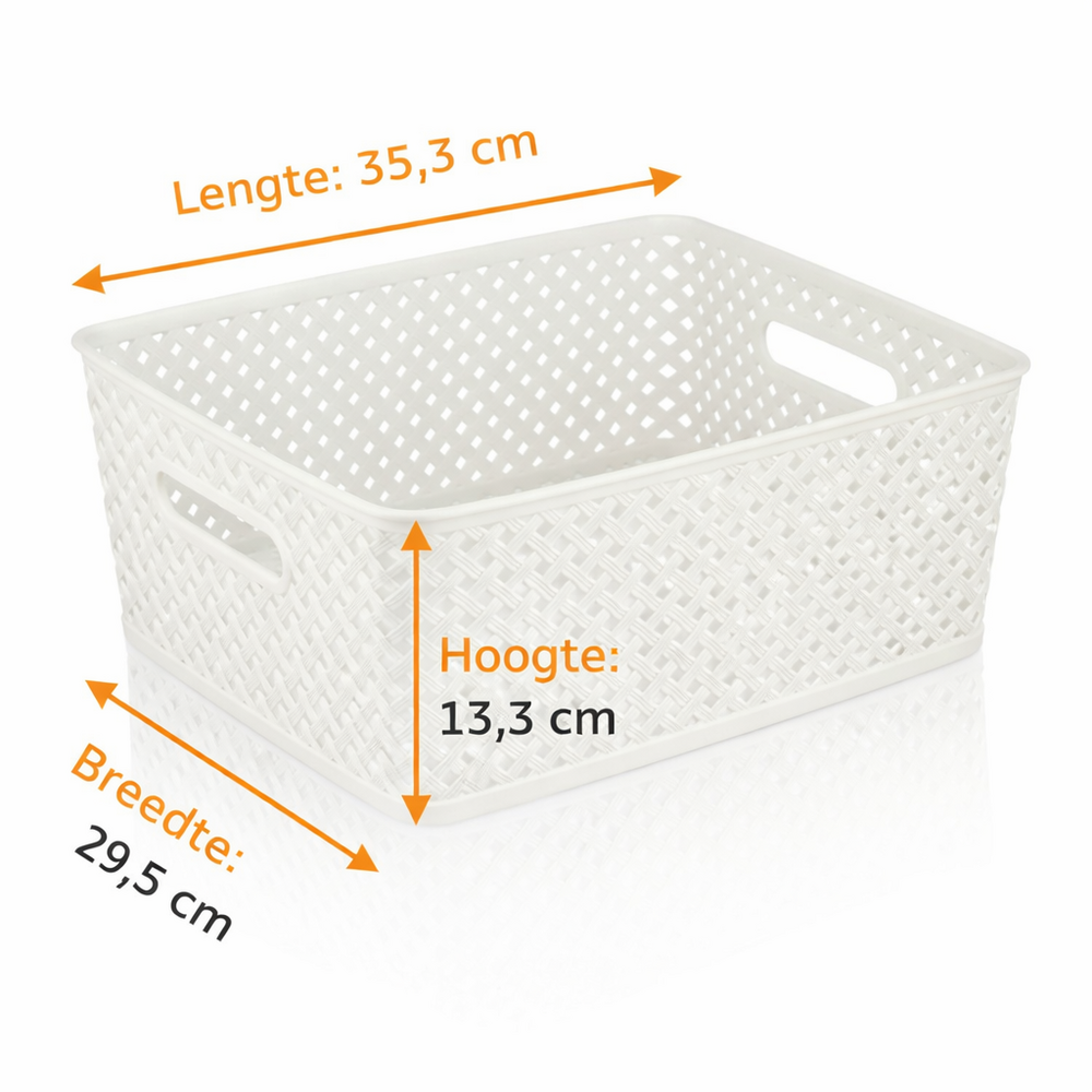 Discountershop White Storage Basket – ±12L Plastic Storage Baskets with Handles – Multi-Purpose Storage Box for Storage