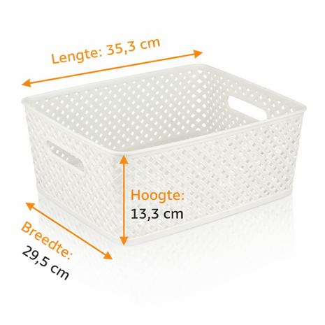 Discountershop White Storage Basket – ±12L Plastic Storage Baskets with Handles – Multi-Purpose Storage Box for Storage