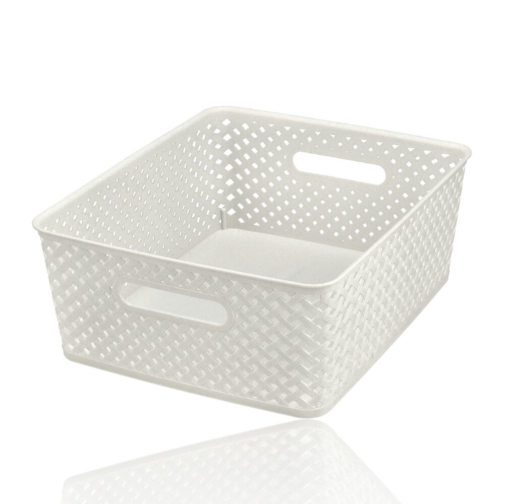 Discountershop White Storage Basket – ±12L Plastic Storage Baskets with Handles – Multi-Purpose Storage Box for Storage