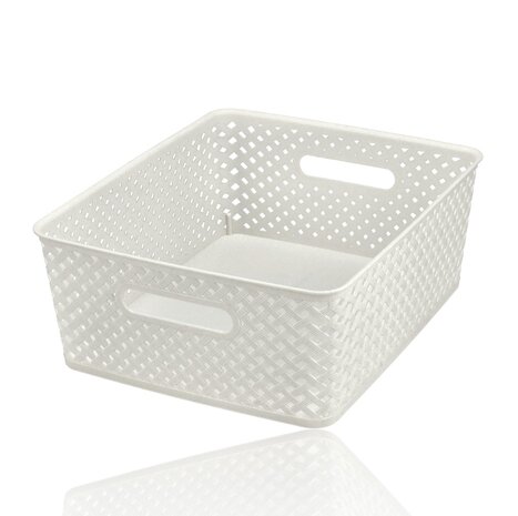 Discountershop White Storage Basket – ±12L Plastic Storage Baskets with Handles – Multi-Purpose Storage Box for Storage