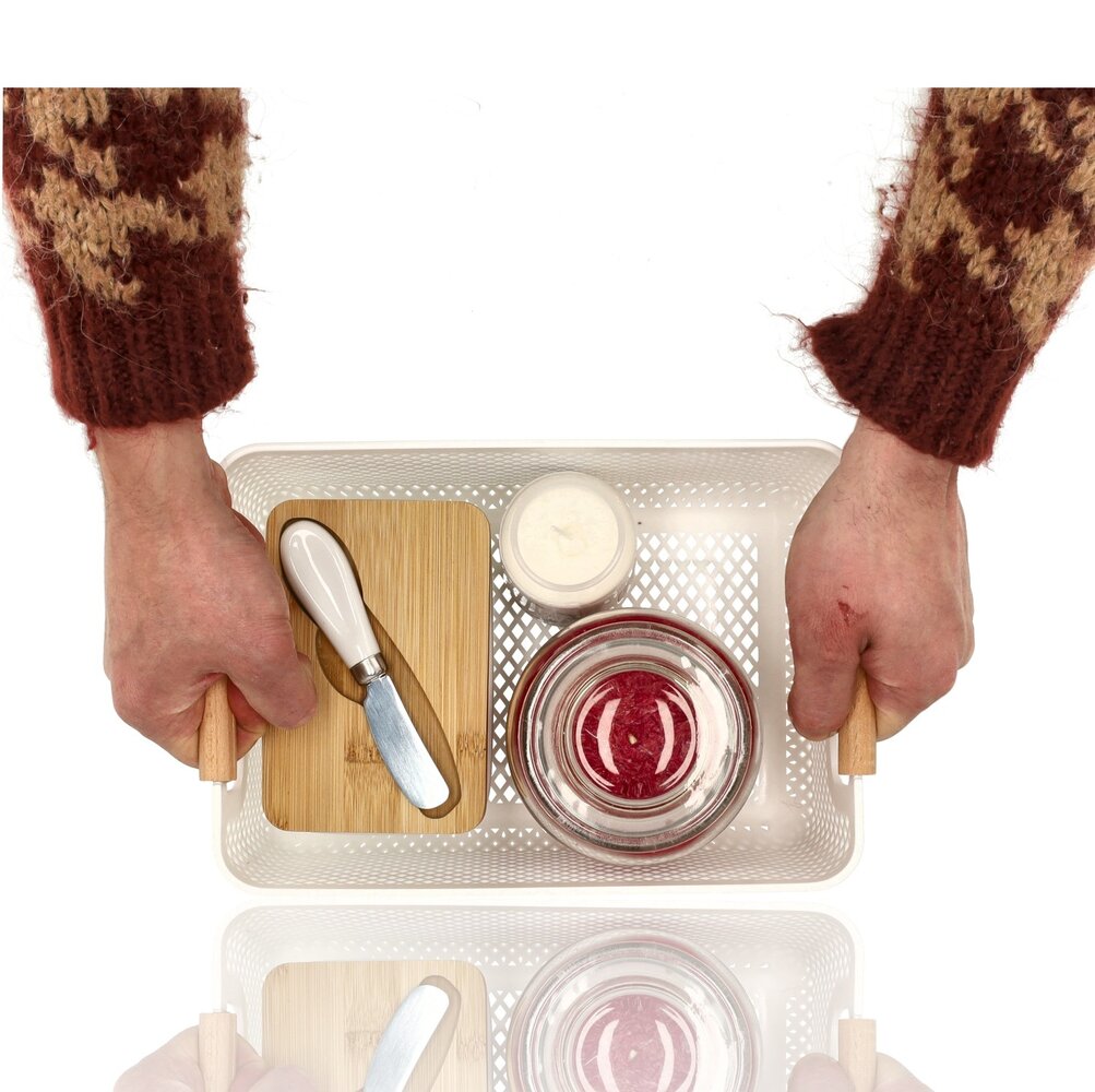 Discountershop Opbergmand met Houten Handvat – 6L Kunststof Opbergmand – Keukenkast Organizer, Kledingkast Organizer, Opbergmand Speelgoed Kinderkamer